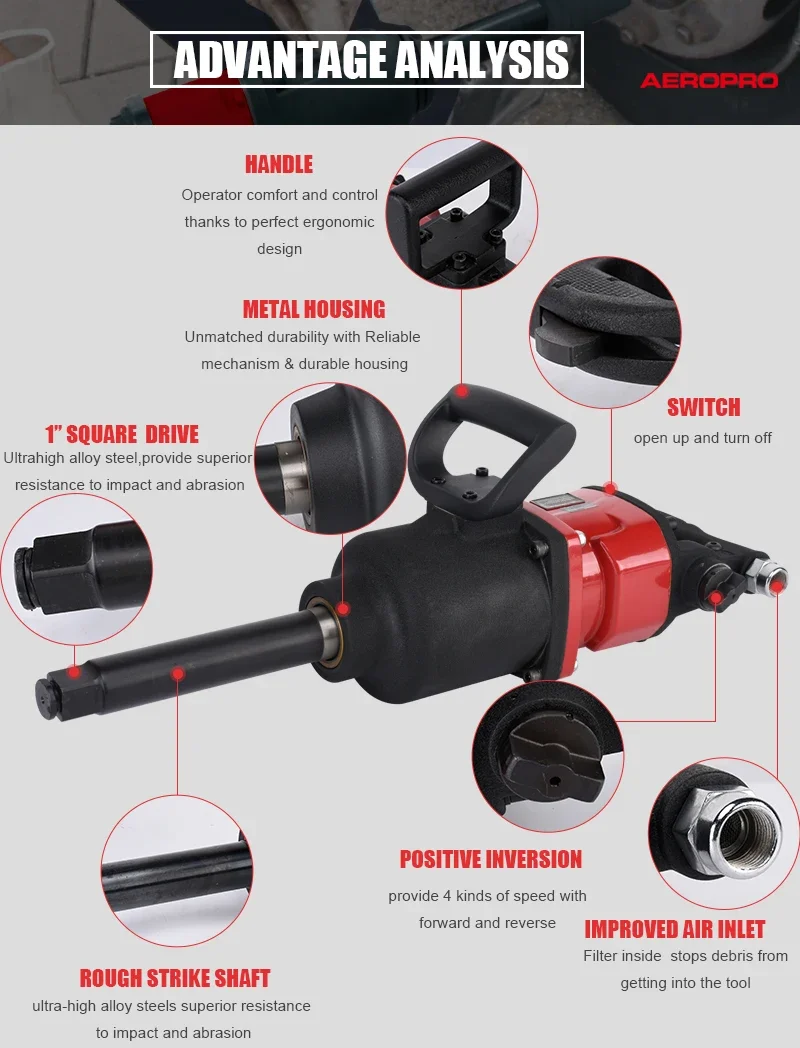 Aeropro AP7488 Пневматический ударный гайковерт 1 дюйм ключ Инструменты для ремонта шин