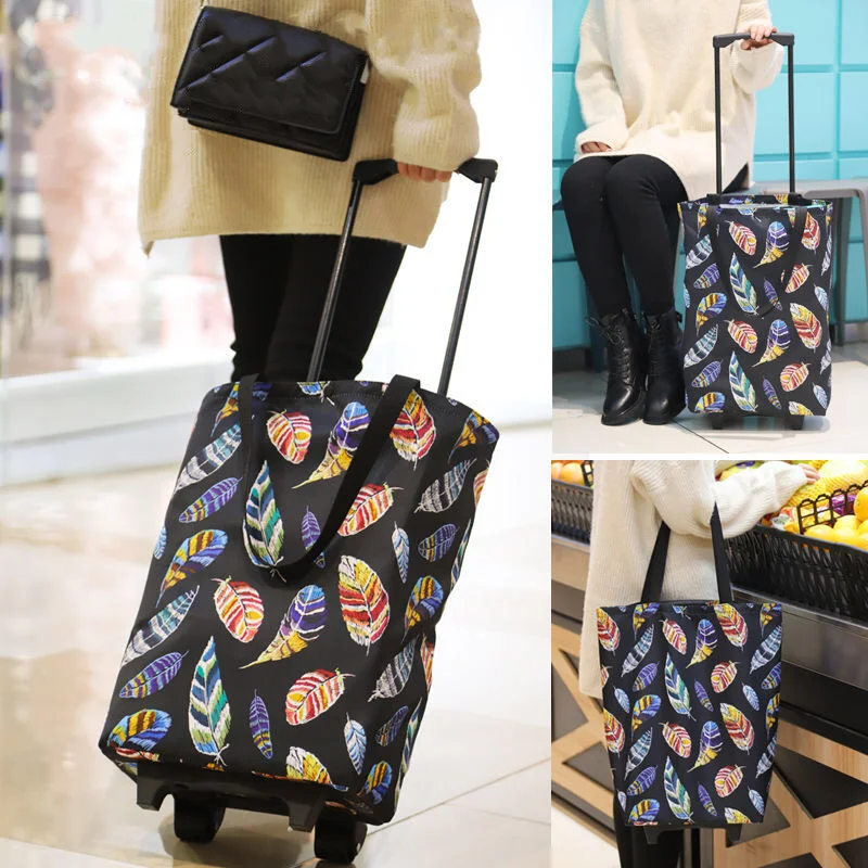 Portable Shopping Cart Supermarket Buy Vegetables Elderly Trolley Bags On Wheels Folding Small Pull Cart Shopping Bags Organizer