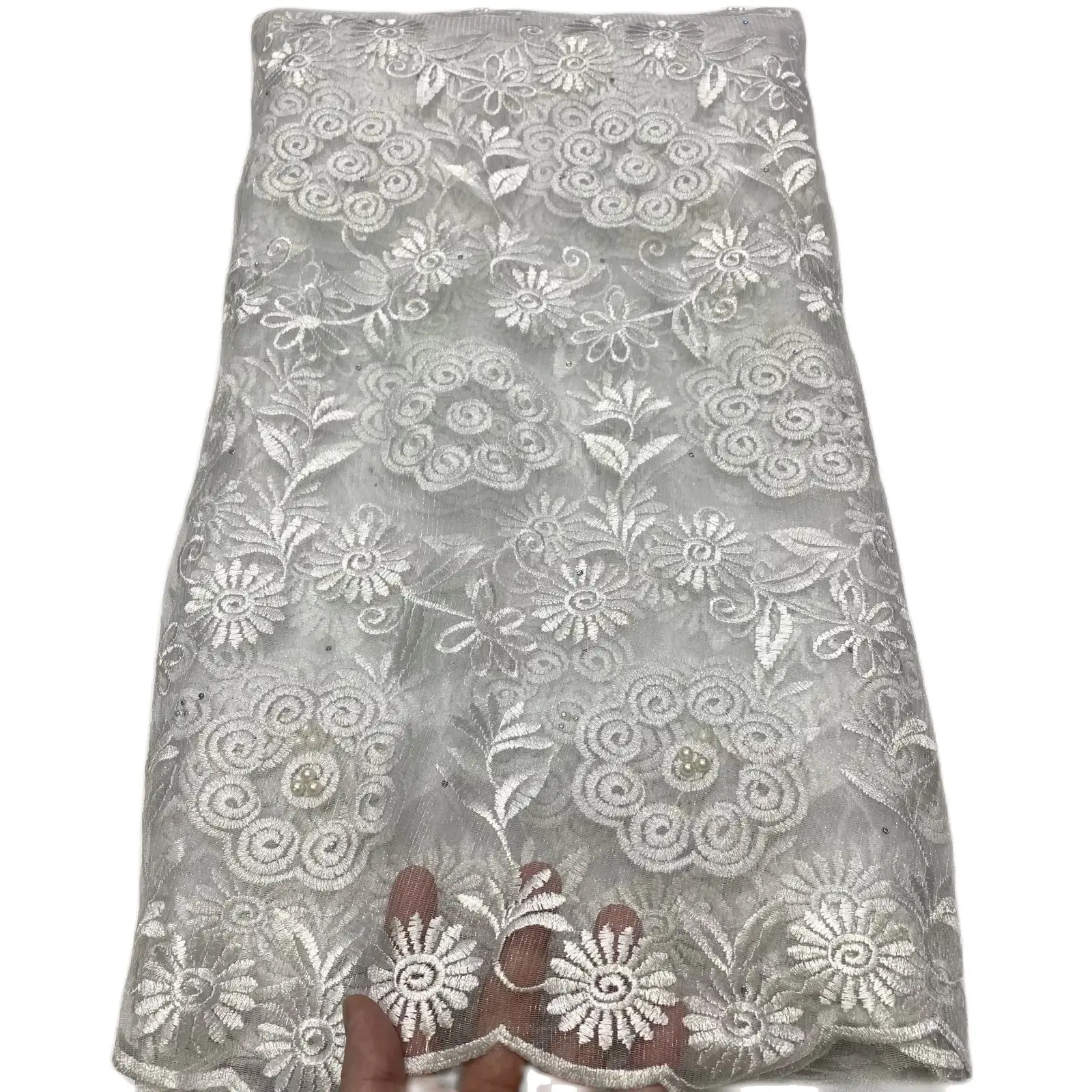 

White African French Net Fabric Nigeria Tulle Lace 5 Yards/PCS Mesh For Wedding Dress