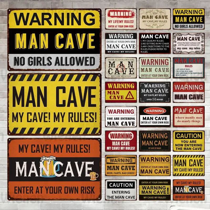 

Shabby Chic Metal Tin Signs Warning & Caution Man Cave Sign Iron Plates Wall Decor for Home Garage Club Bar Pub Vintage Plaques