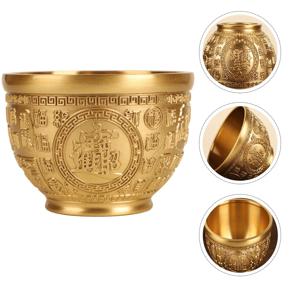 

Treasure Bowl Tabletop Adornment Home Supply Chinese Basin Decoration Golden Tone Brass Money Desktop