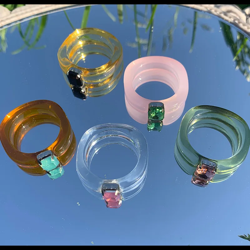 

2pcs trendy jelly diamond ring diy resin loveable multi-color ring hand for personalized accessories accessories
