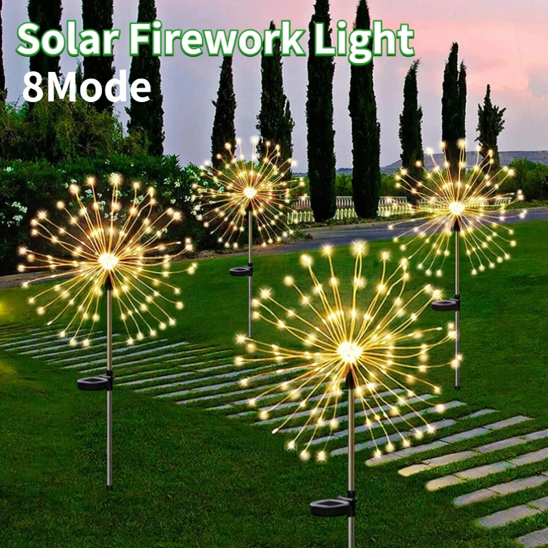 

Solar Garden Lights 8 Mode 120 LED Solar Fireworks Light Outdoor Waterproof Decor Light For Lawn Pathway Holiday Street Lamp