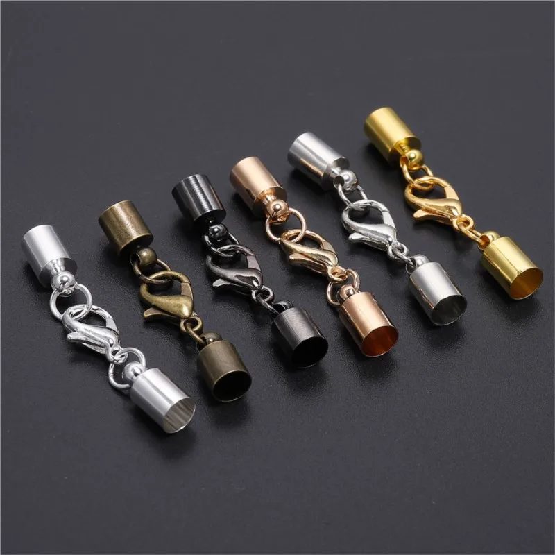 

10pcs/Lot Leather Cord Bracelet Lobster Clasps Hooks 3 4 5 6 7 8 9 10mm Crimps End Tip Caps Connectors For Jewelry Making