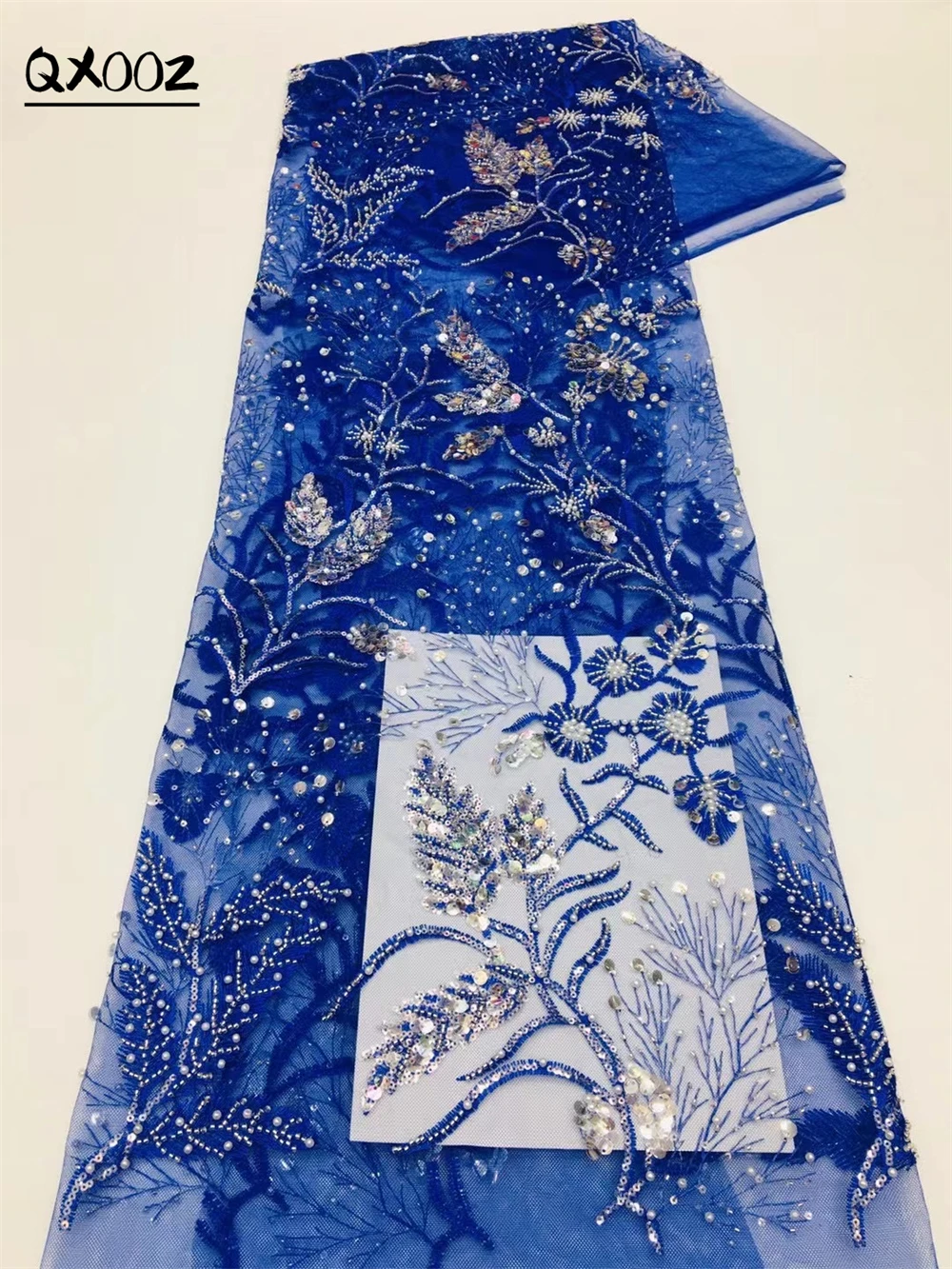 

PGC Royal Blue High Quality Handmade Beads Tulle Lace African Lace 2022 Embroidrerd Nigerian Lace For Wedding Dress QX002