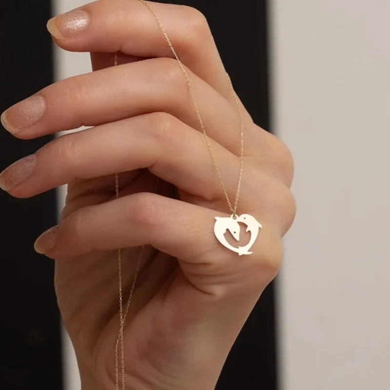 

Stainless Steel Heart Necklace for Women Stainless Steel Necklaces Dolphin Pendant Silver Cross Chain for Women Jewelry Gift