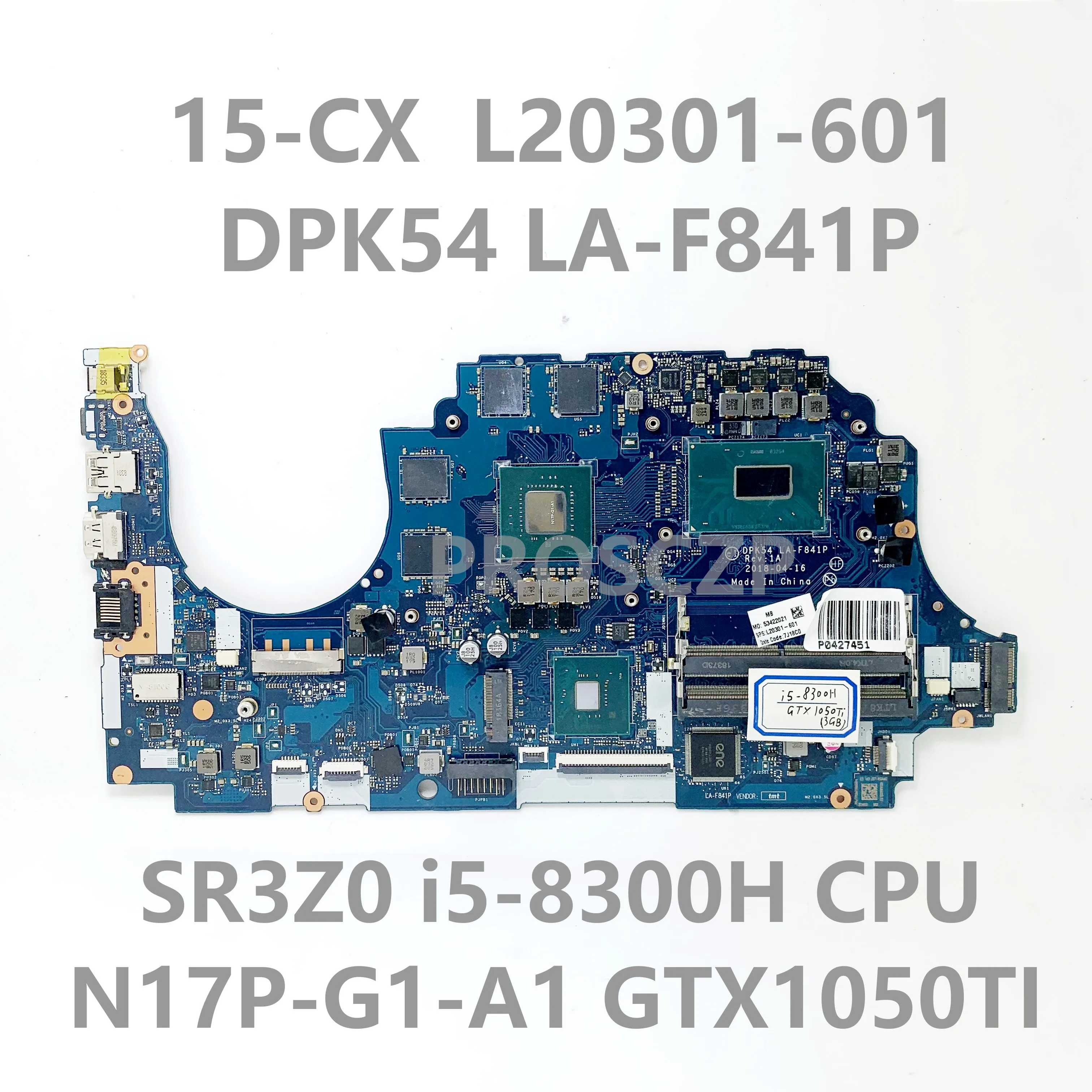 

L20301-001 L20301-501 для ноутбука HP 15-CX материнская плата DPK54 L20301-601 W/ i5-8300H CPU LA-F841P GTX1050TI 100% протестирована