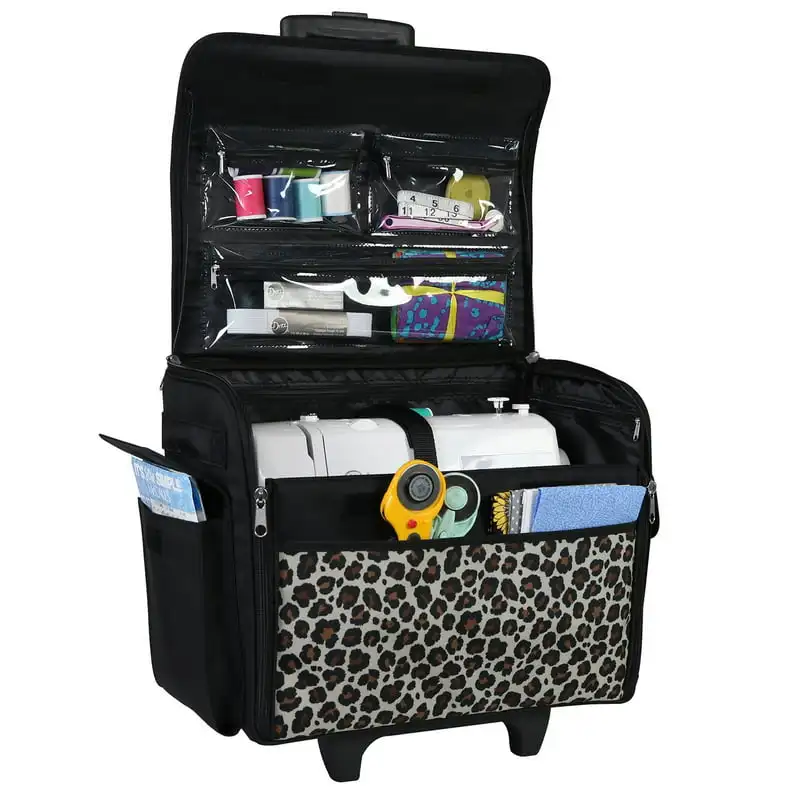 

Rolling Sewing Machine Tote, Leopard Print