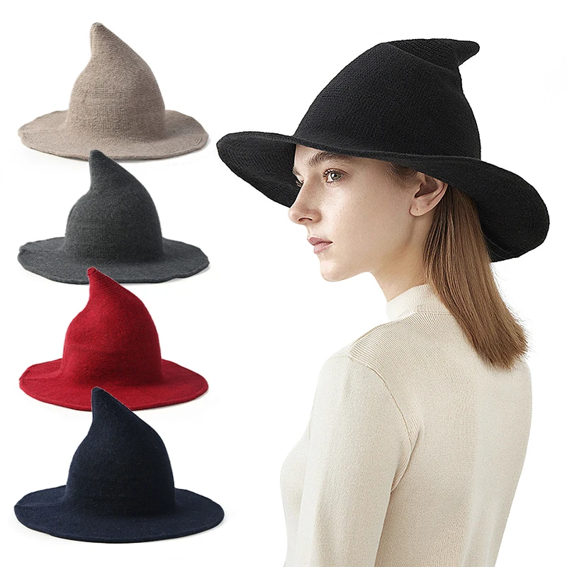 

Halloween Soft Witch Hat Ladies Fashion Pointed Wool Felt Hats Cosplay Magic Hat Wizard Cap Festive Party Costume Accessories