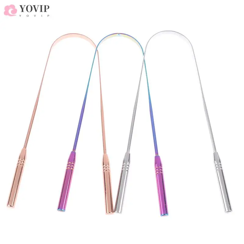 

1pc Stainless Steel Tongue Scraper Metal Tongue Fresh Breath Cleaning Coated Toothbrush Oral Hygiene Tool