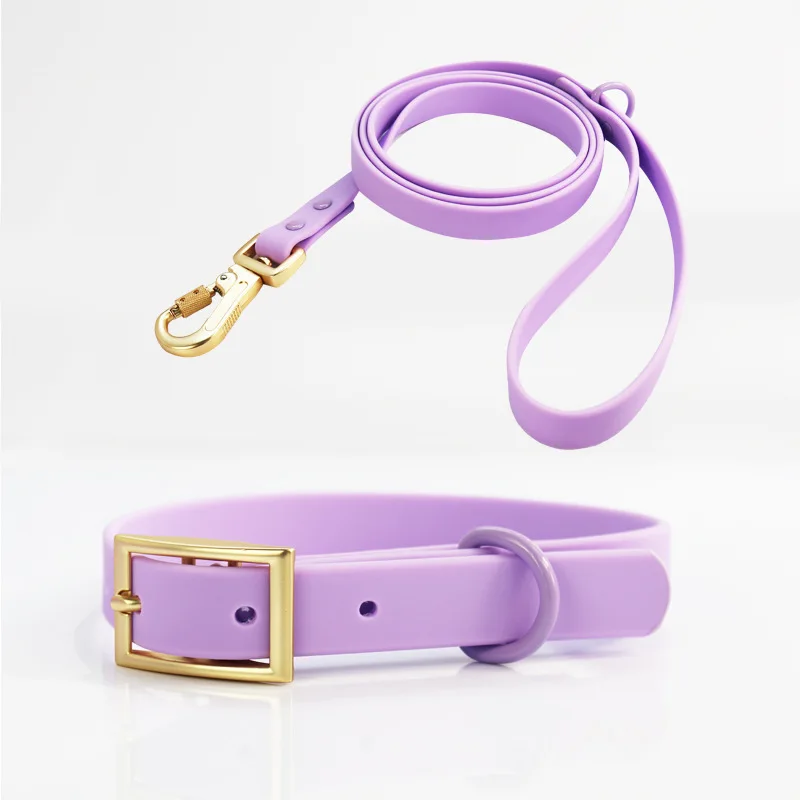 

Pet Dog Collar and Leash Set Waterproof Adjustable Collar for Large Medium Small Dog Solid Color Luxury PVC Collar Pet Supplies