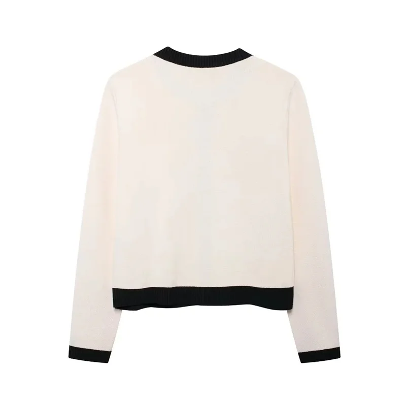 Женский Бежевый Вязаный Кардиган EDSA Повседневный Свитер С Круглым Вырезом И