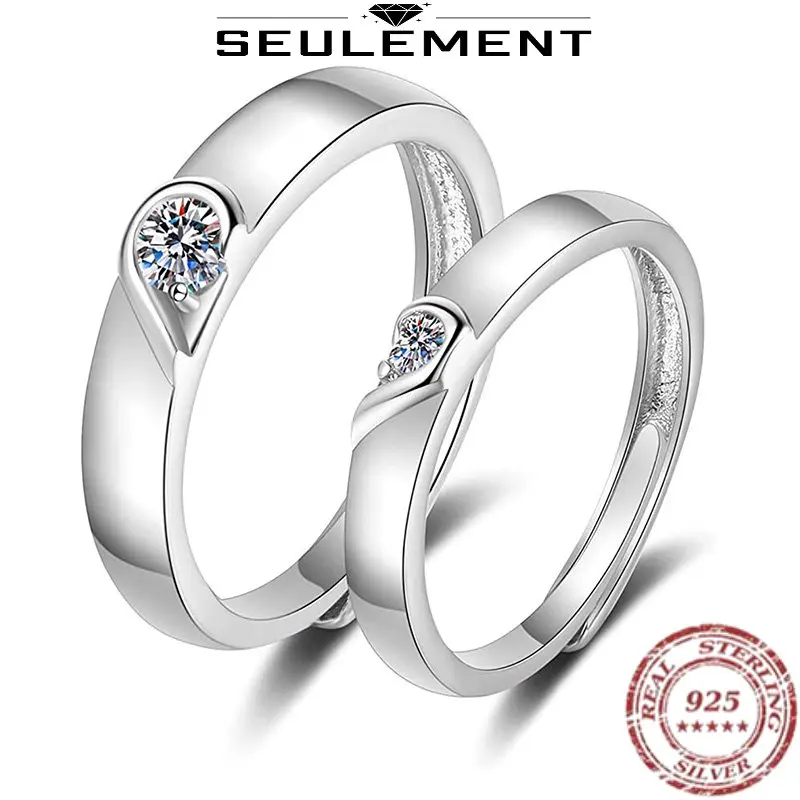 

Seulement 925 Sterling Silver Couple Promise Rings for Him and Her Heart Puzzle Matching Couples Ring Adjustable love No Fading