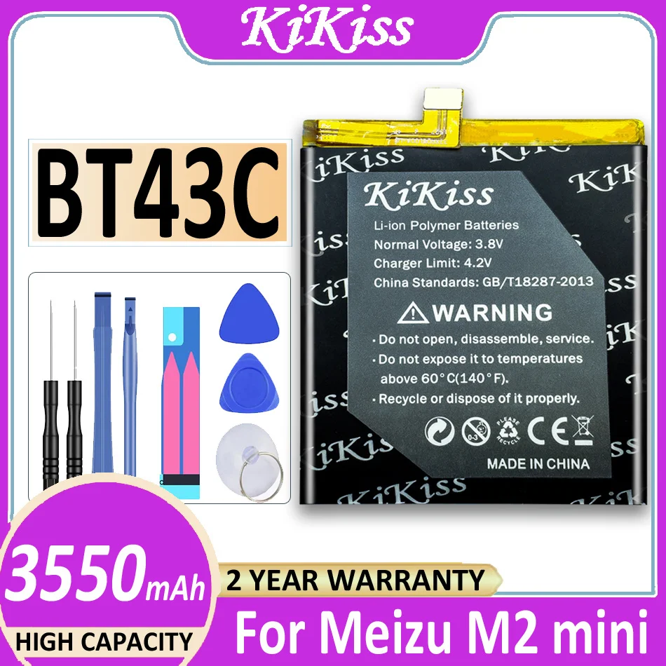 

Original KiKiss Battery BT43C 3550mAh For Meizu M2 Mini/Meilan 2 M2mini Replacement Bateria + Tracking Number