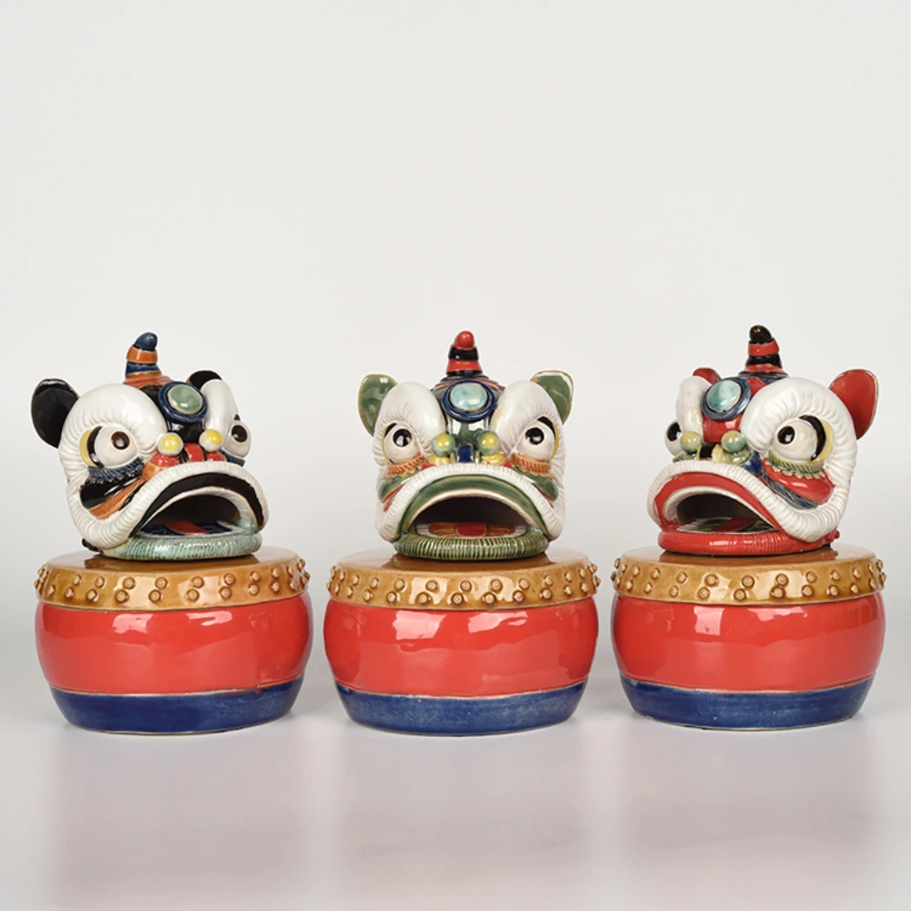 Lion Dance Lion Head Tea Pot Ceramic Decoration Shiwan Doll Special Gift with Hand Gift