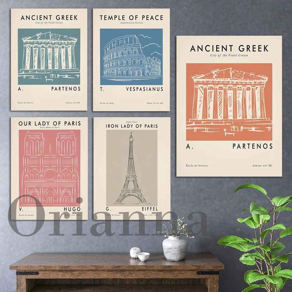 

Temple Of Peace Ancient Greek Athens Victor Hugo Notre Dame De Paris Eiffel Tower Henri Matisse Trave Poster Danish Pastel Print