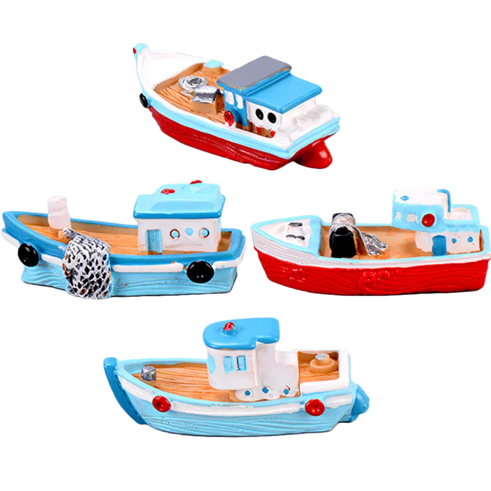 

Fishing Boat Ornaments Miniature Model Kids Dollhouse Nautical Decoration Resin