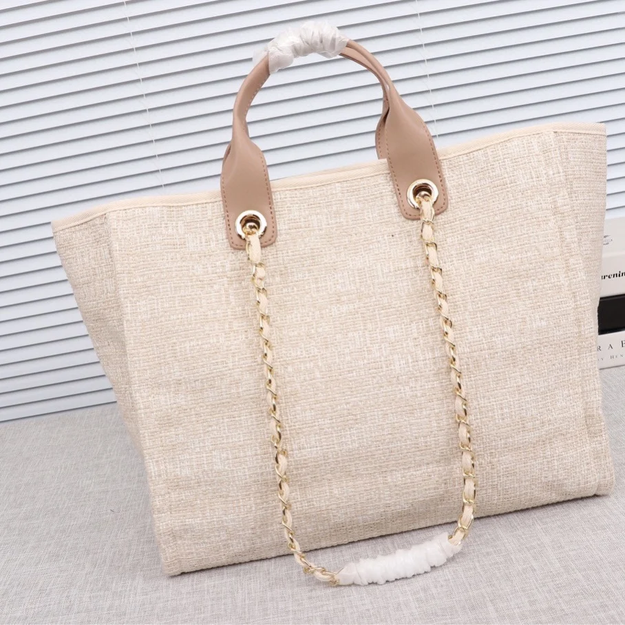 

2022 new canvas beach bag women's fashion shopping bag handbag shoulder bag woven chain bag tide