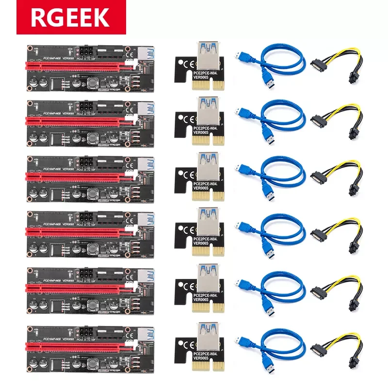 

6pcs Newest VER009 USB 3.0 PCI-E Riser VER 009S Express 1X 4x 8x 16x Extender pcie Riser Adapter Card SATA 15pin to 6 pin Power