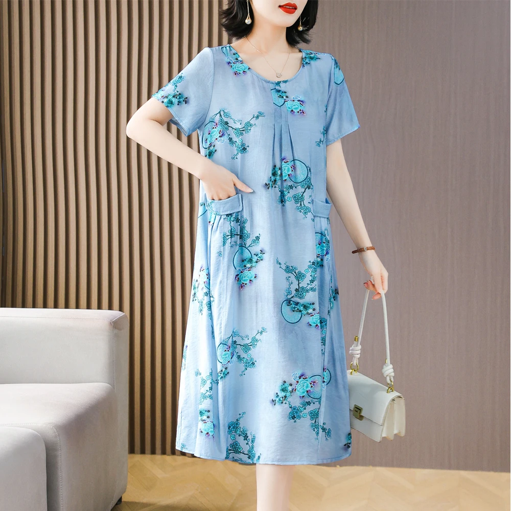 

New Fashion Summer Dresses For Women Print O-neck Vintage 2023 Lady Floral Dresses Casual Robe Dress Beach style Print
