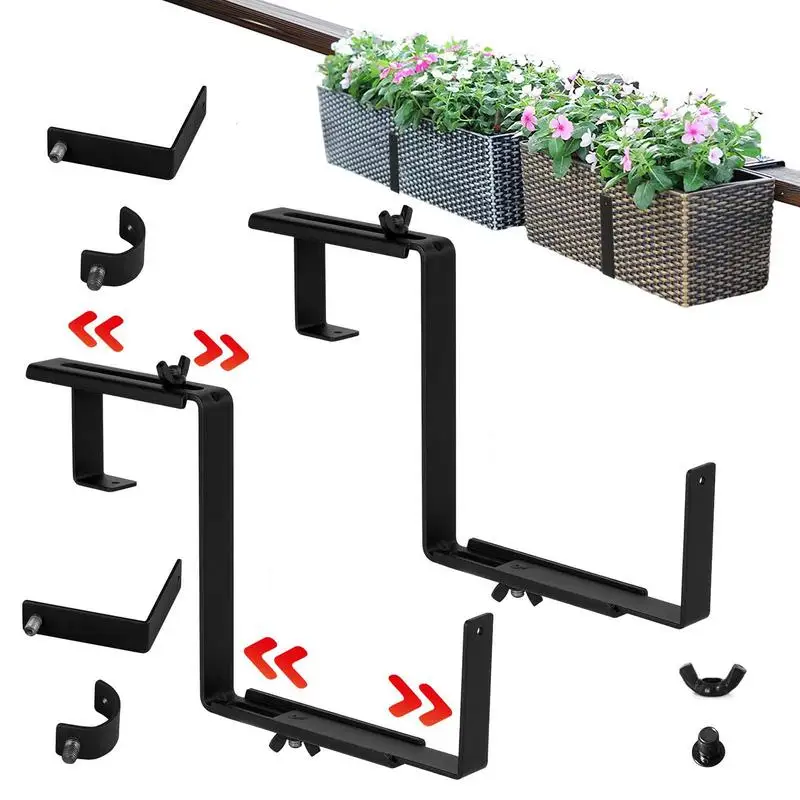 Flower Box Brackets Plant Box Window Planter Brackets Stand Outdoor Flower Box Holder Adjustable For Balcony Garden Flower Pots