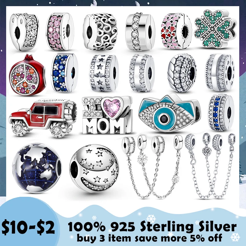 

Silver Clasp Silver Color CZ Safety Chain Clip Charm Daisy Beads Stopper fit Original Pandora Bracelet DIY Female Jewelry