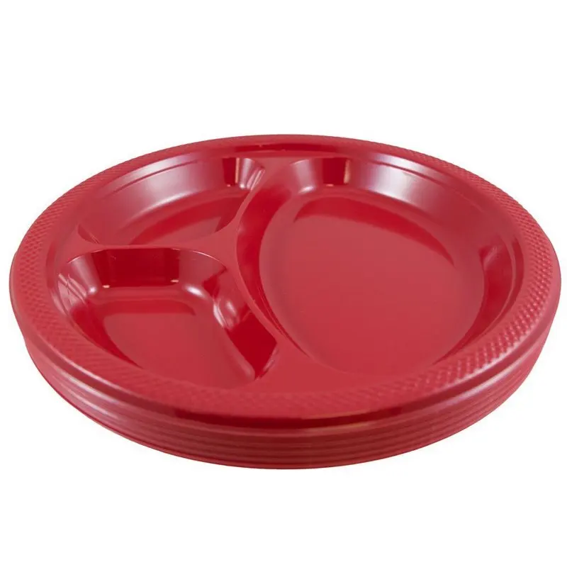 

Sleek, Large Red Plastic Divided Plates, 10.25", 20/Pack - Get Ready to Serve In Style!