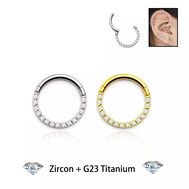 

Jingyang 18G/16G Women's Round Earrings Titanium Nose Ring Hinge Clicker Open Diaphragm Nose Ring Fashion Lady Piercing Jewelry