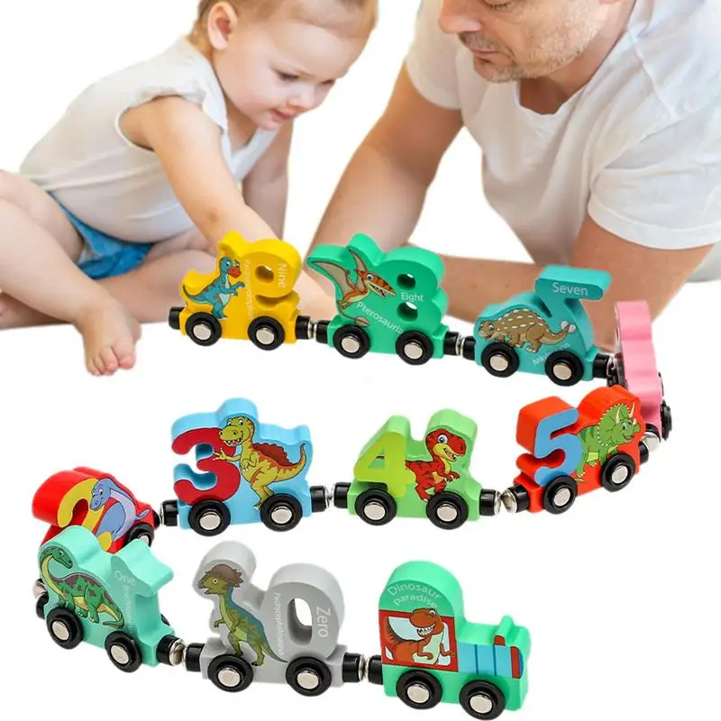 

Деревянный магнитный поезд с животными, 11 шт., магнитные цифры, игрушечный поезд, количество и цвет, развивающие игрушки Монтессори для малы...