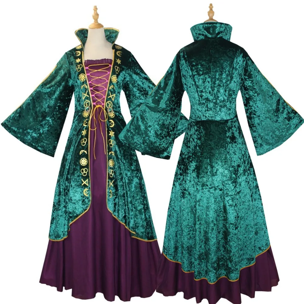 

Halloween Cosplay Movie Hocus Pocus Witch Medieval Costume Props Winifred Sanderson Sisters Women Adult Dress Carnival Party Set