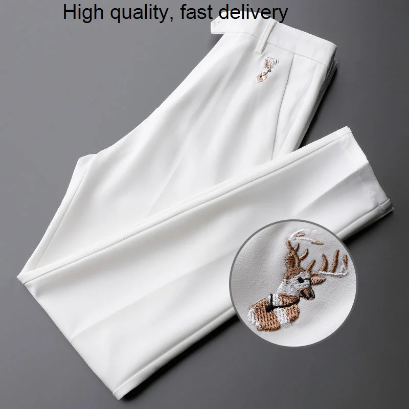 

end exquisite High deer head embroidery casual pants men's spring and summer new luxury quality handsome versatile suit pants
