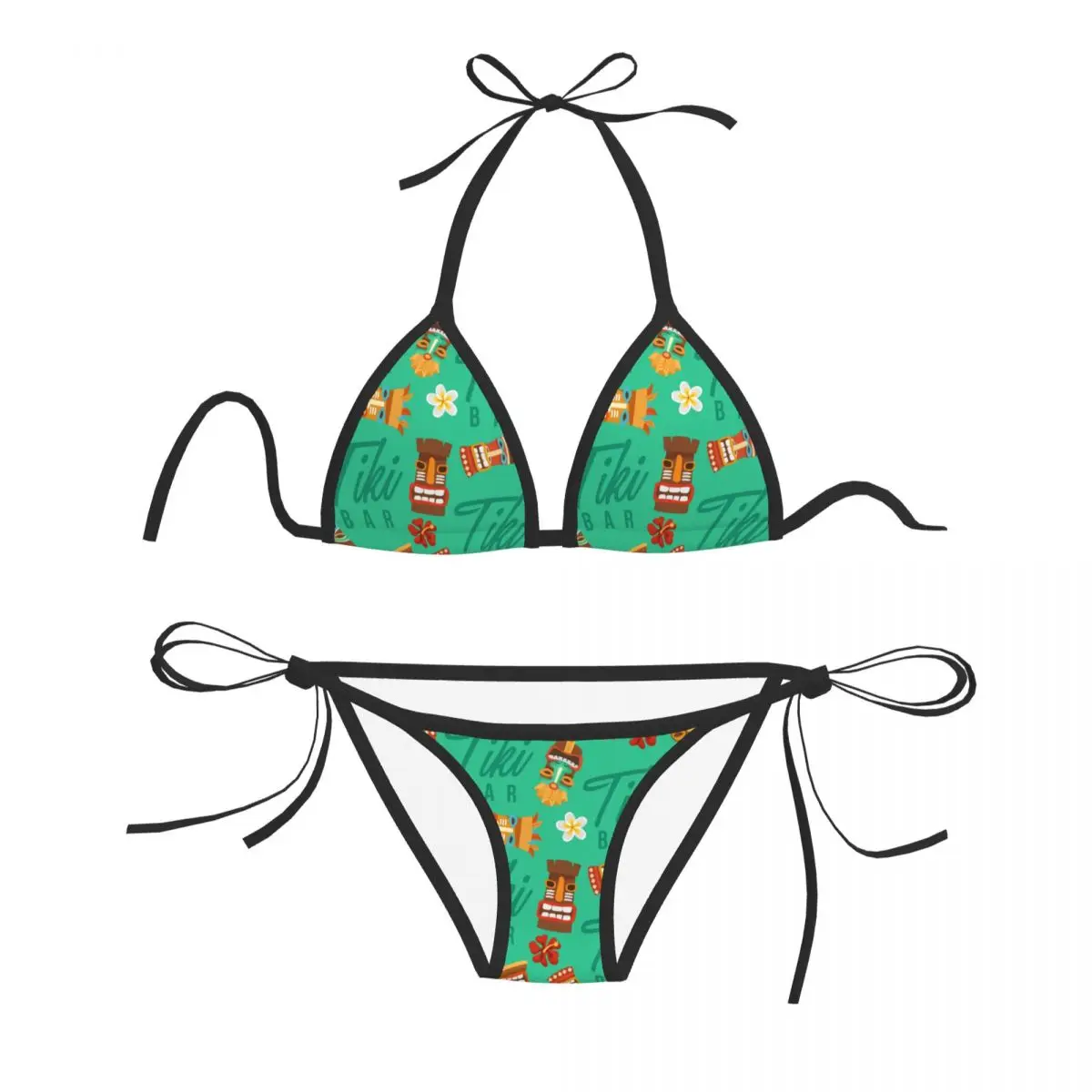 

Sexy Brazilian Thong Bikini Mujer Swimwear Women 2023 Tiki Tribal Mask Hawaiian Elements Summer Beachwear