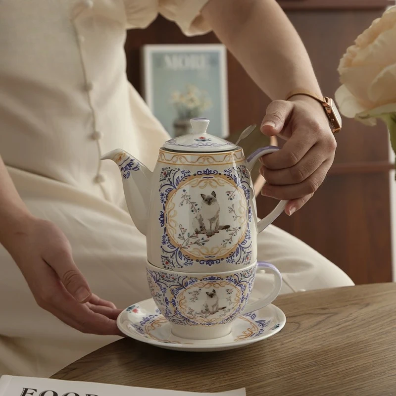 Фото Керамическая кружка-чашка для кофе и чая London Pottery 300 мл, набор из двух чашек с блюдцами из костяного фарфора №3