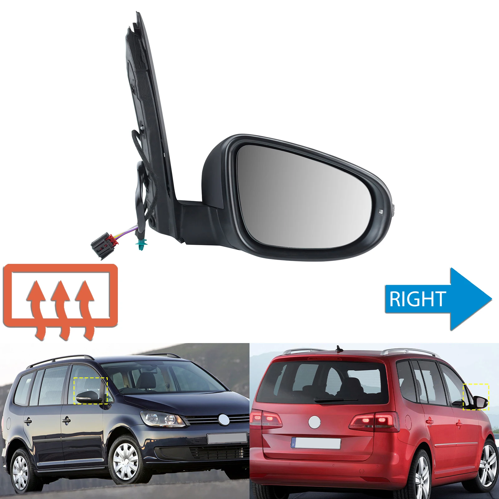 

Для VW Touran MK2 1T3 10-15 правое зеркало с подогревом, грунтое электрическое зеркало со стороны водителя