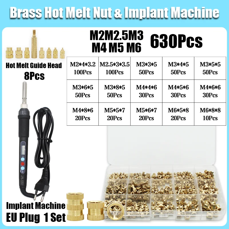 

Гайка с кольцевой вставкой из латуни набор нагревателей для паяльника M2 M3 M4 M5 M6, набор инструментов с медными вставными гайками для пластиковой 3D-печати