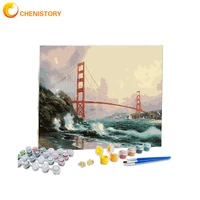 chenistory painting by numbers kits waves sea bridge handpainted landscape on canvas diy crafts oil painting by numbers wall art