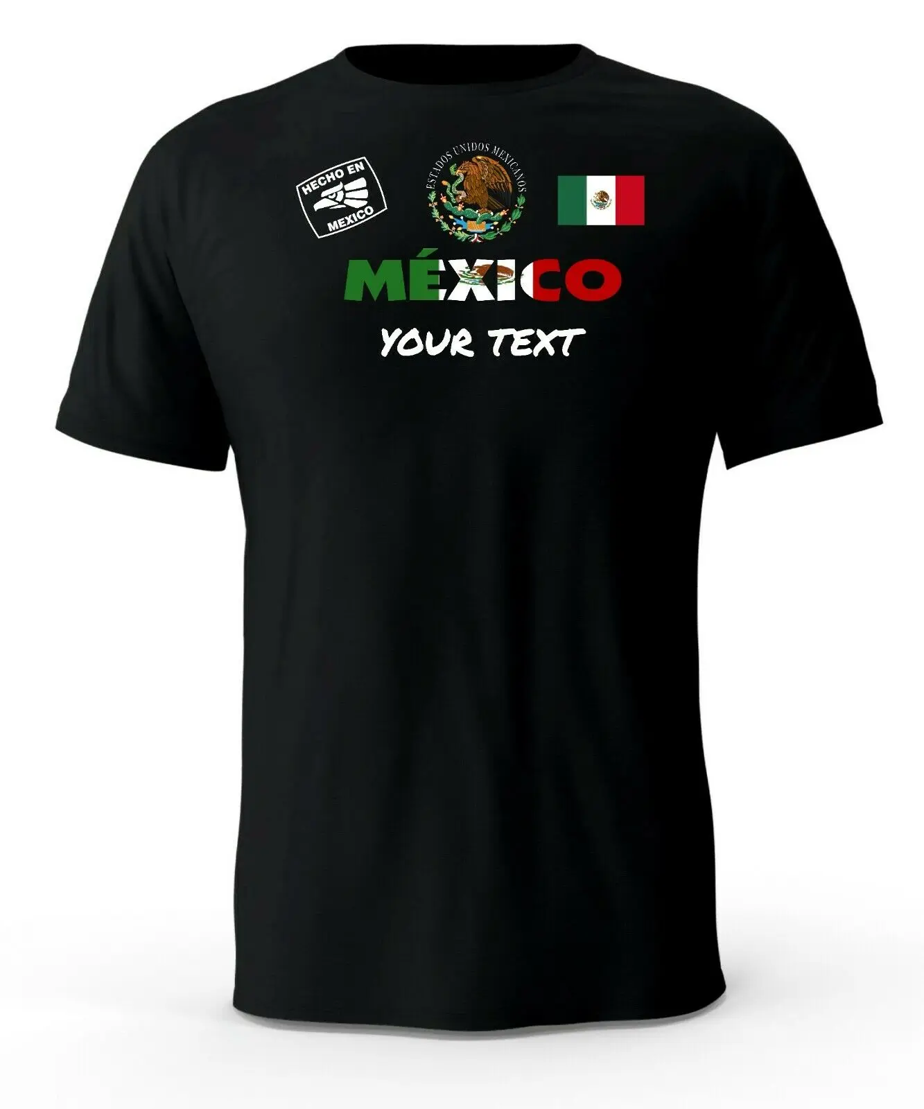 

Hecho En Mexico Flag Black T-Shirt Men's 100% Cotton Casual T-shirts Loose Top Size S-3XL