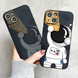 cute cartoon astronaut phone case for funda iphone 11 12 13 pro max mini x xr xs se 2020 6 7 8 plus liquid silicon etui celular free global shipping