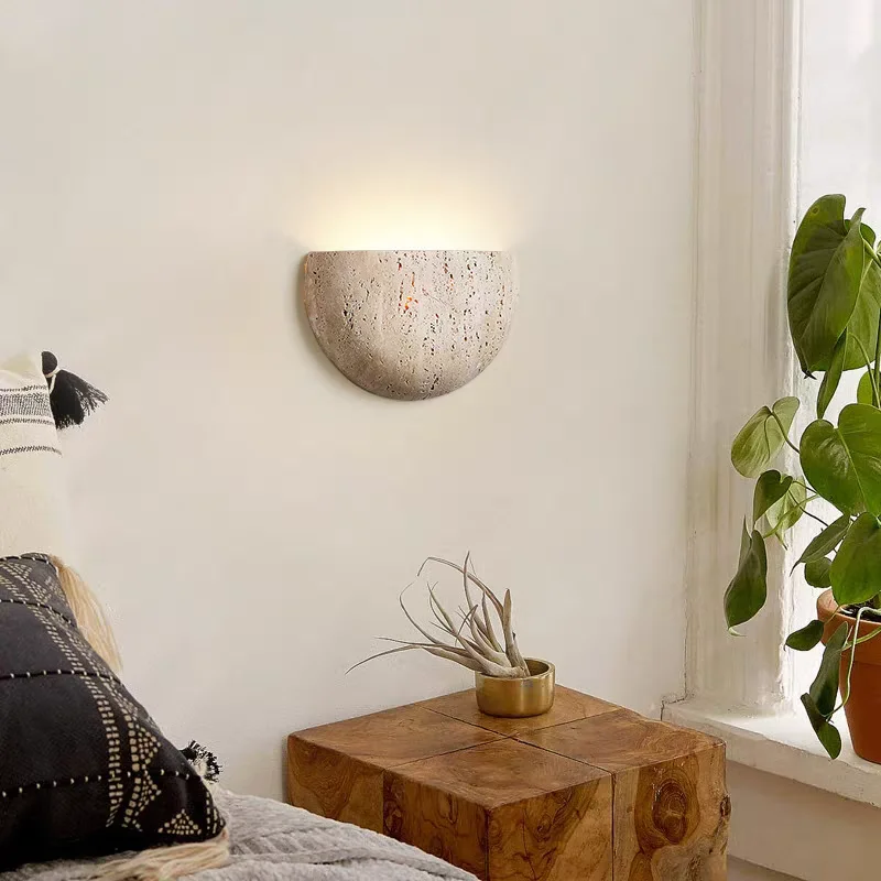 Настенный светильник KK Indoor Stone Wall Lamp Wabi Sabi из желтого мрамора E27 LED для спальни, гостиной, прикроватной зоны, в японском стиле, для лестниц и коридоров, из травертина (art.: 3920dada1dced) - 3920dada1dced