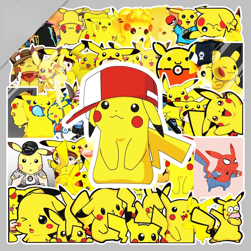 

54 Sheets of Pokemon Anime Pikachu Luggage DIY Creative Versatile Trolley Car Removable No Trace Graffiti Waterproof Stickers