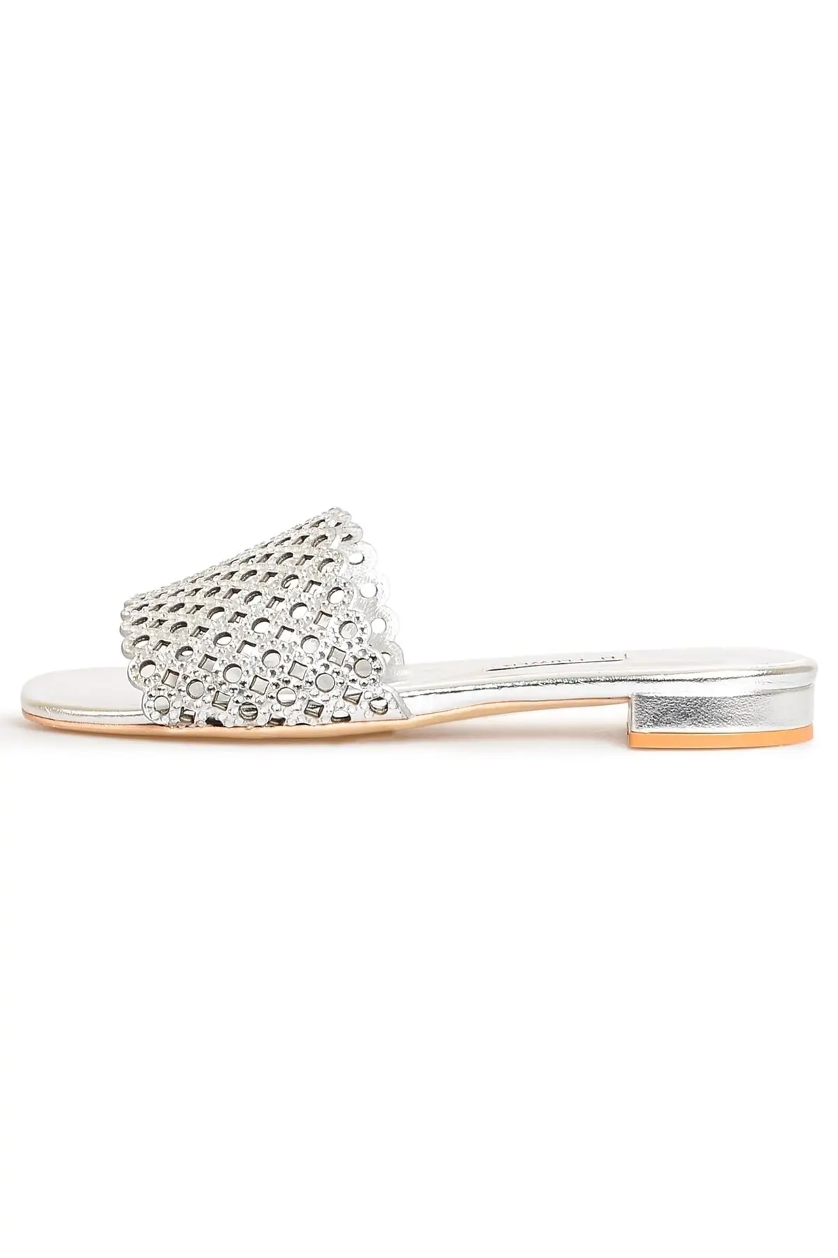 

Lame leather perforated women slippers