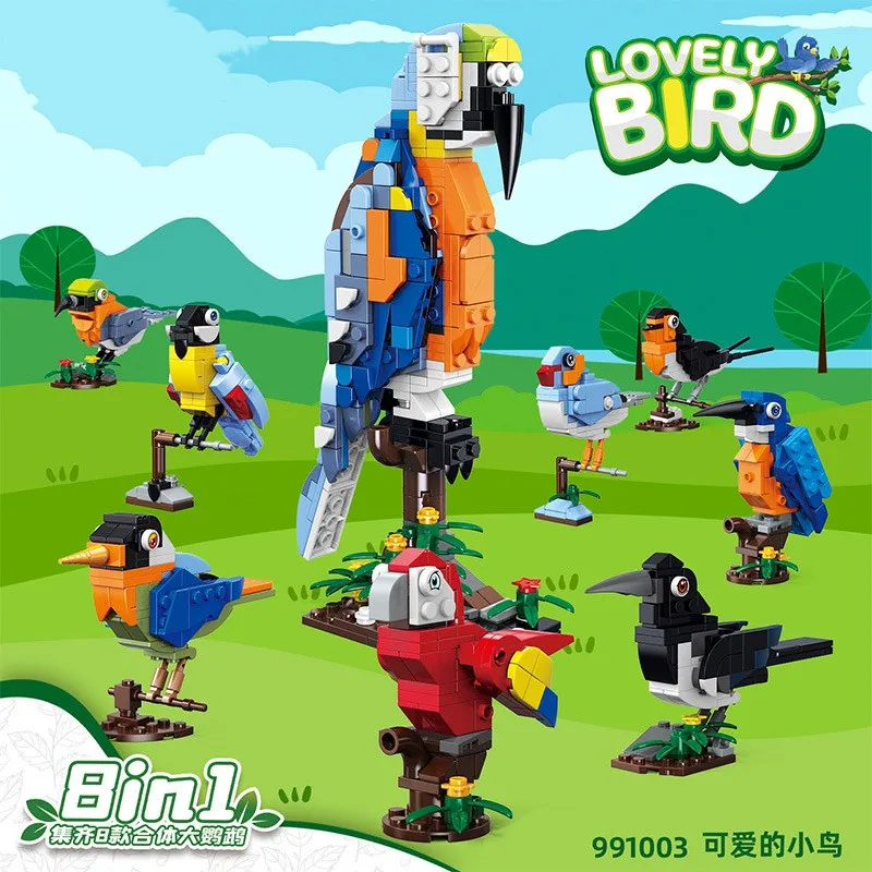 

8Pcs/Set Animal World Insect and Bird Cartoon Combination Transformation Children's Assembly Small Particle Building Block Toy