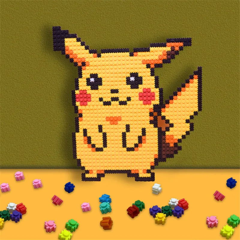 

919PCS TAKARA TOMY Pokémon Anime Cartoon Pikachu Building Blocks Micro-particle Flat Bricks Model Toys For Birthday Gift