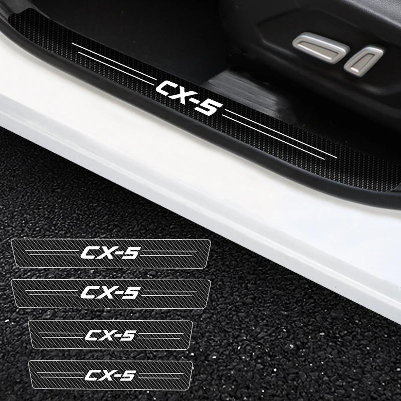 

4X.Car Door Stickers Car Threshold Door Entry Pedal Guards For Mazda CX-5 Logo Scuff Plate Carbon Fiber Sill Protector