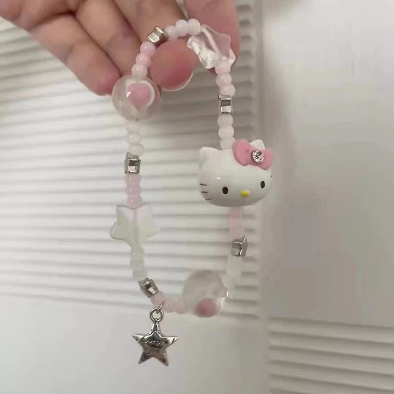 Sanrio Hello Kitty браслет аксессуары для девочек блестящие бусины ручной работы из