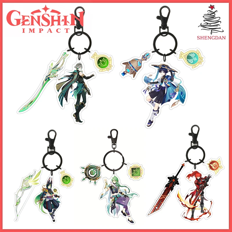 

Game Keychains Genshin Impact Zhongli Scaramouche Diluc Vision Kazuha Eye of God Weapon Accessories Cute Bag Pendant Fans Gifts