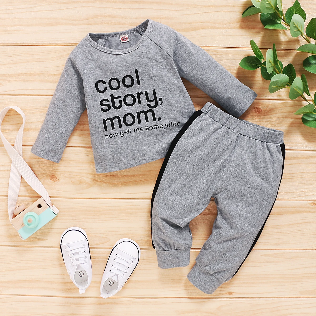

LAPA Baby Unisex, 9m-6Y, Spring/Autumn Crew Neck Letter 2 Piece Long Sleeve Pants Set Casual Outfits