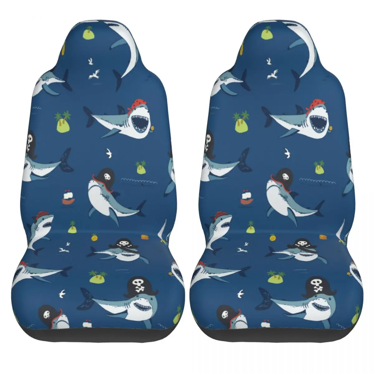 

2PCS Car Seat Covers Set Universal Fit Most Car covers Funny Pirate Shark Sea Animal Car Seat Protector
