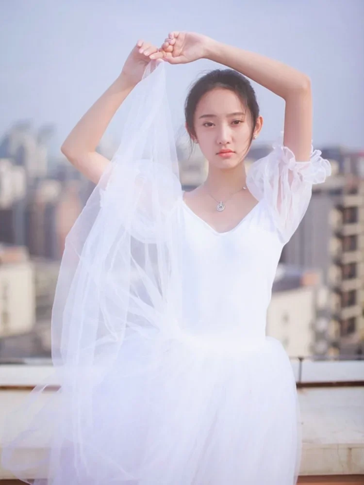 Новое белое балетное тренировочное платье для взрослых танцевальный костюм