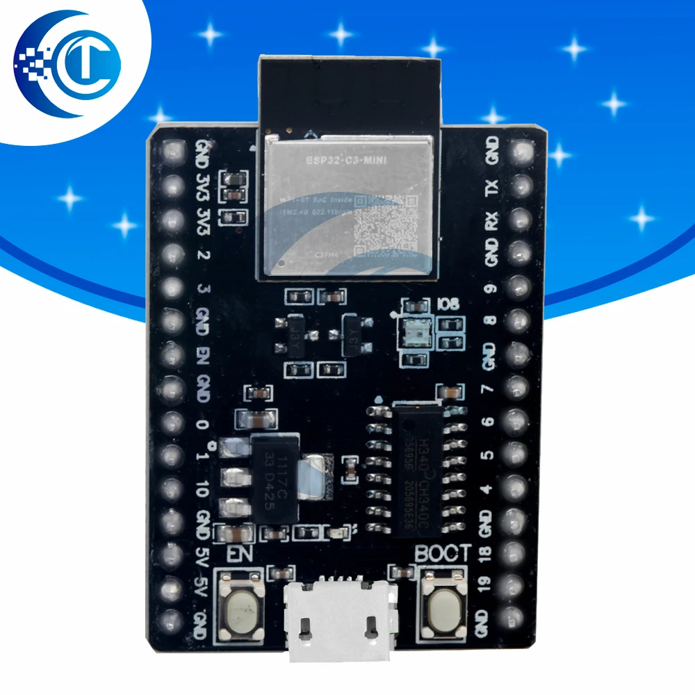 Фото Плата для разработки на базе ESP32‑C3 с модулем ESP32‑C3‑MINI‑1, беспроводной модуль Wi-Fi и Bluetooth 5.0 №1